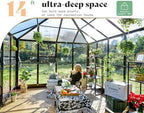 amerlife 14x9.5x9 ft hybrid polycarbonate greenhouse quick-connect assembly showing dimensions