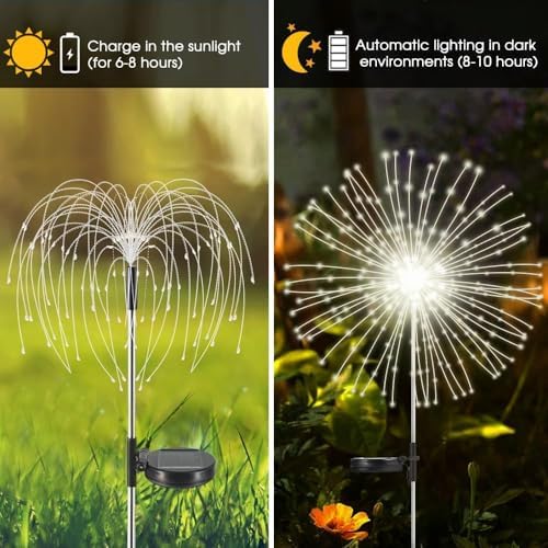 hpufkot solar garden lights outdoor,waterproof garden, 2pc 200 showing dimensions