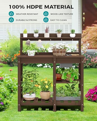 serwall outdoor potting bench with removable sink,gardening table,coffee on a desk or shelf