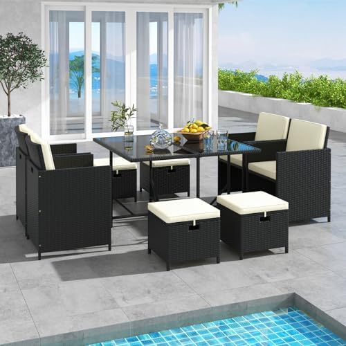 tangkula 9 pieces outdoor dining furniture set, space-saving, view 9