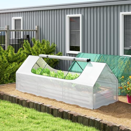 outsunny 8.6 x 3 x 1ft metal planter shown in use