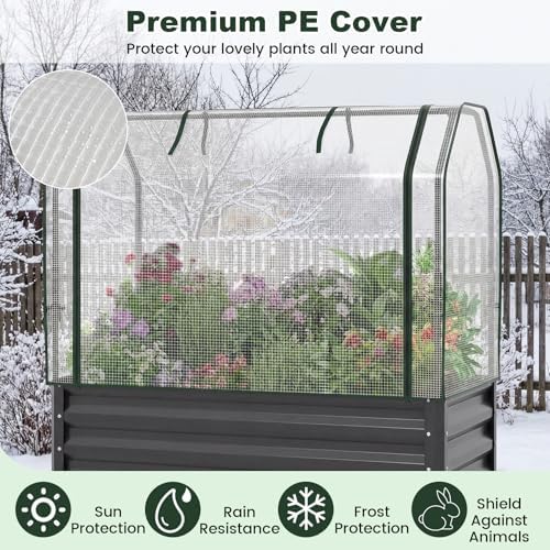 giantex raised garden bed with legs & greenhouse shown in use