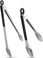 YuanKanJu Kitchen Tongs for Cooking Grilling, Aisoso 9-inch and 14-inch Set of 2 Heavy Duty Grill Tongs, 430 Premium Stainless Steel with Heat Resistant Silicone Grips and Sturdy Lock Ring