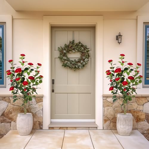 artificial camellia tree 2 pack, 3ft faux camellia, front angle view