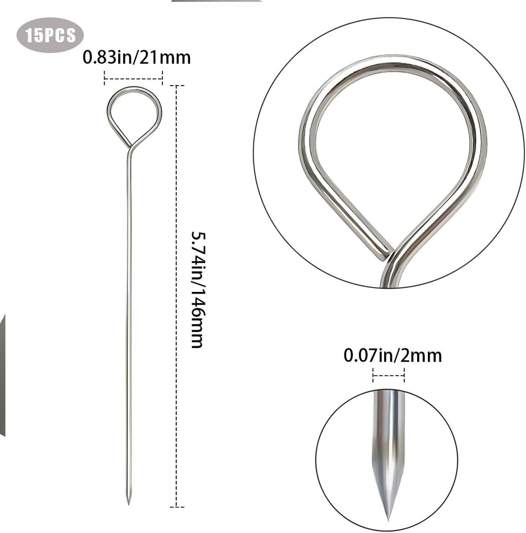 15 Pcs Turkey Lacers for Trussing Turkey, Wraps Turkey Lacers, Metal Skewers 5.8 Inch, Multi-Use Chicken and Turkey Wraps