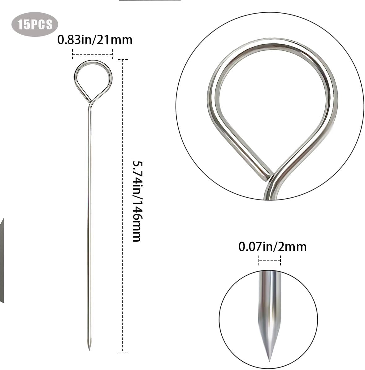 15 Pcs Turkey Lacers for Trussing Turkey, Wraps Turkey Lacers, Metal Skewers 5.8 Inch, Multi-Use Chicken and Turkey Wraps