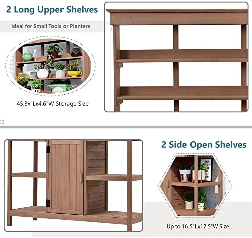 66" large outdoor farmhouse wooden potting bench table, close-up detail