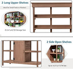 66" large outdoor farmhouse wooden potting bench table, close-up detail