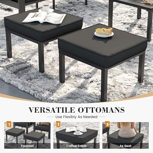 udpatio aluminum patio furniture set, 7-piece outdoor sectional showing dimensions