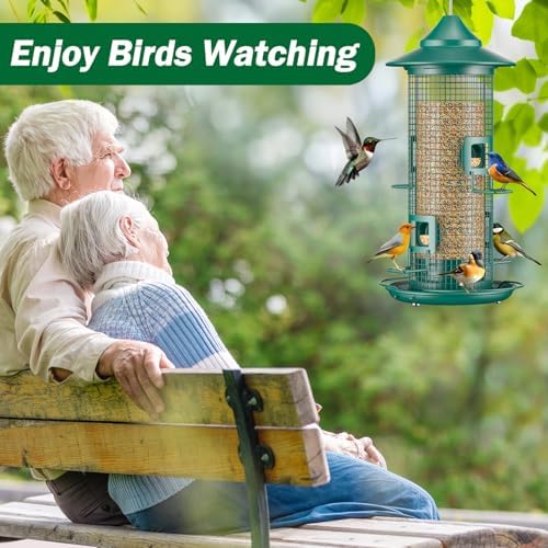 metal bird feeder for outdoors hanging, 2lb chew, front angle view