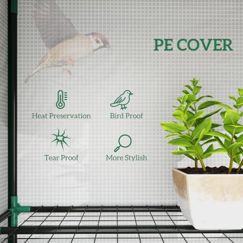 outsunny lean-to greenhouse with 3 tier shelves 84.6", close-up detail