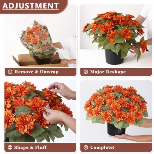 2 set fall artificial dahlia topiary ball trees showing dimensions