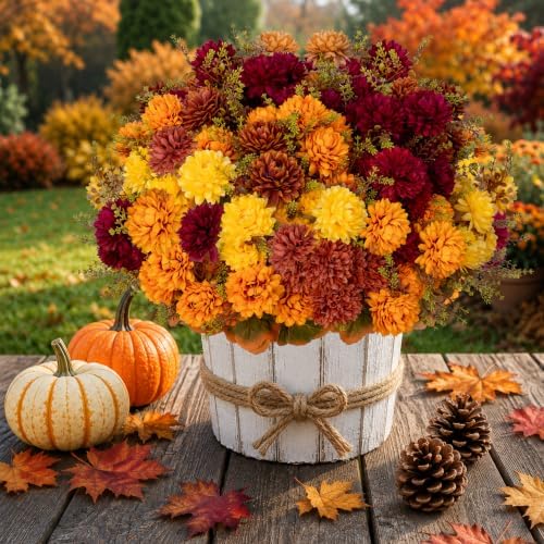 axylex artificial mums for outdoors, 12 bundles fake, front angle view