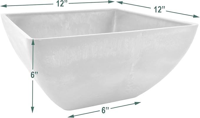 PSW Pot Collection 12x6 inch Plastic/Stone/Wood Composite Square Planter – No Drainage Hole (Drillable), Modern Indoor/Outer Pot for Flowers, Foliage, Succulents, Fairy Gardens Terra Cotta Color