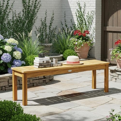 tangkula 52 inches acacia wood outdoor bench, wood, side view
