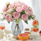 artificial peonies silk flowers in glass vase faux showing dimensions