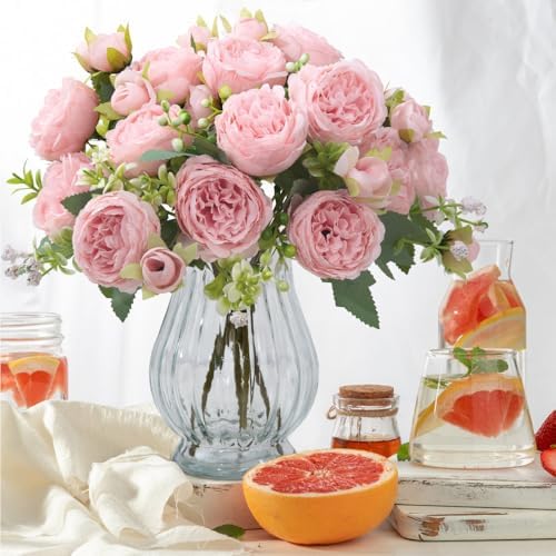 artificial peonies silk flowers in glass vase faux showing dimensions