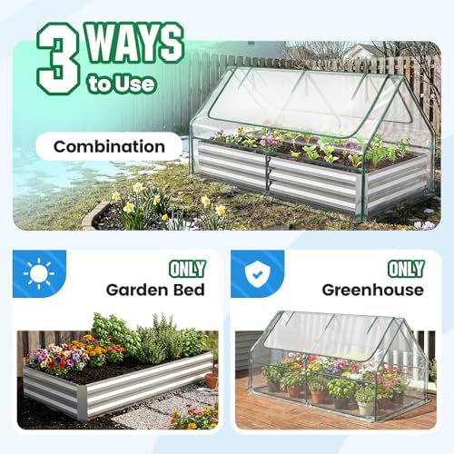 quictent 6x3x1ft galvanized raised garden bed with cover shown in use