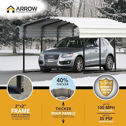 arrow carports galvanized steel carport, full-size metal carport, close-up detail