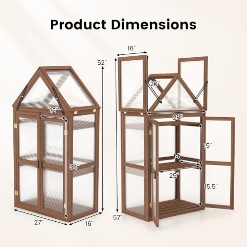 happygrill cold frame, mini wooden green house w/transparent, front angle view
