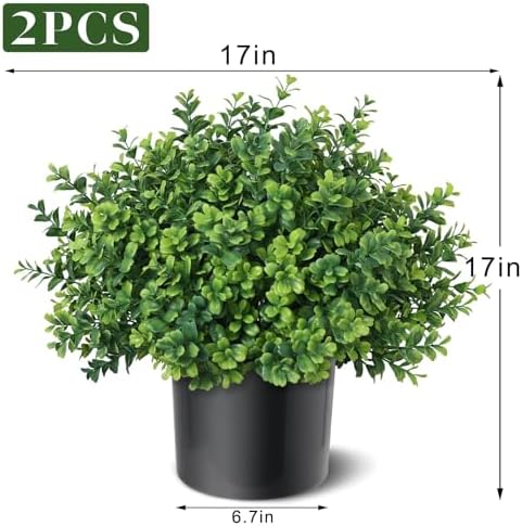 2 sets of artificial boxwood topiary trees for showing dimensions