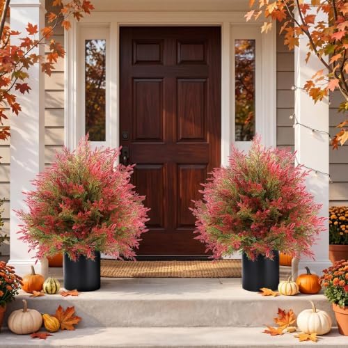 artificial fall cedar topiary trees in pot, 2, side view