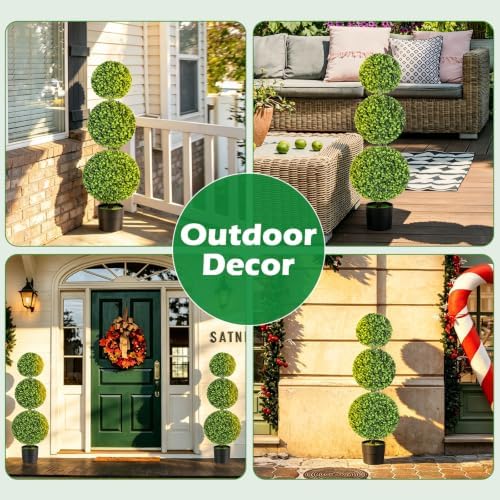 3ft realistic artificial boxwood triple ball topiary tree, front angle view