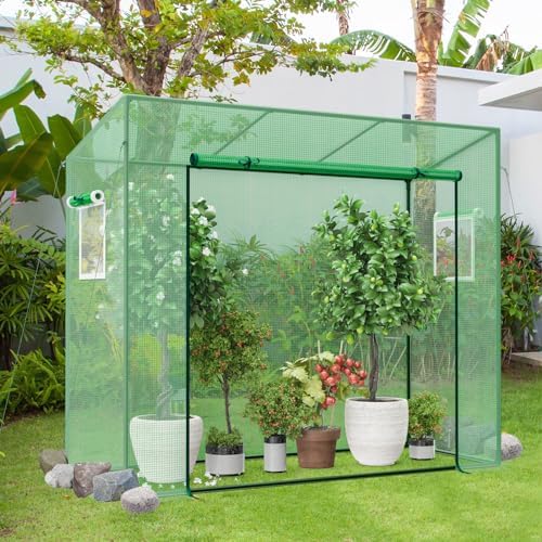 happygrill mini greenhouse, portable walk-in greenhouse with pe shown in use