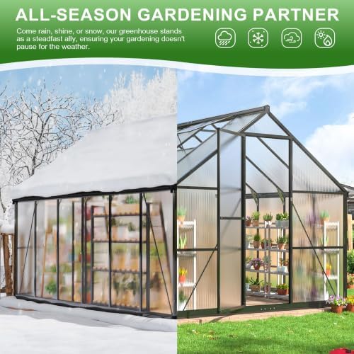 polar aurora 8x12 ft outdoor walk-in polycarbonate greenhouse showing dimensions