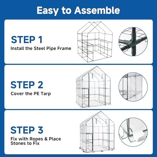 sungift walk-in greenhouse kit, upgraded pvc clear, 57x61x80 showing dimensions