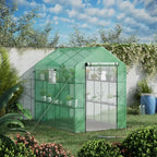 outsunny 7' x 5' x 6' walk-in greenhouse shown in use