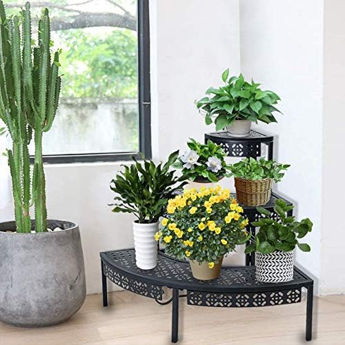 aboxoo 3-tier metal plant stand, stair-step corner shelf showing dimensions