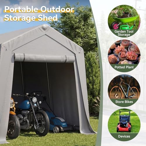 aoxun 10x10 ft outdoor portable storage shed tent, front angle view