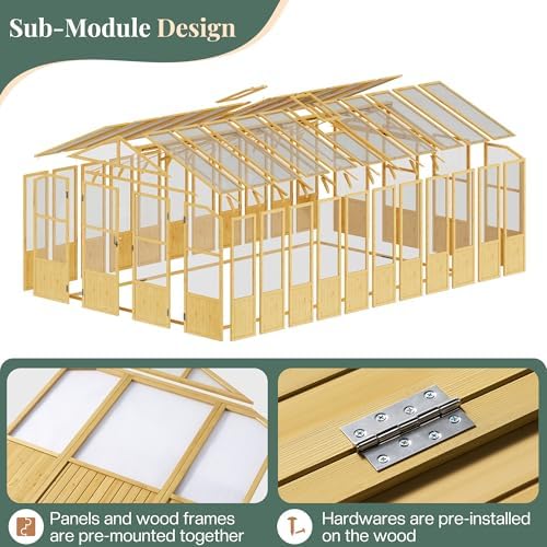 jocisland 10 x 18-ft wooden greenhouse, side view