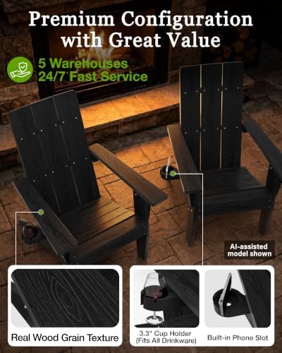 MXIMU Adirondack Chairs Set of 2, 450lb Capacity & 33in Tall Backrest | Oversized Modern Adirondack Chairs, Comfortable All-Weather Fire Pit Chair, Easy Assembly True Wood Grain Lawn Outdoor Chair
