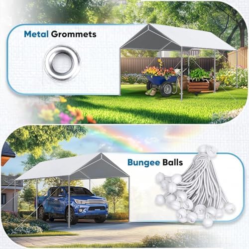 quictent 10x20 ft carport replacement tarp canopy top showing dimensions