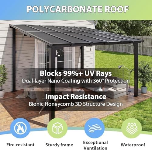 aoxun premium gazebo aluminum frame & polycarbonate panel showing dimensions