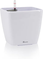 Dexceder 9x8 Self Watering Planter Indoor Outdoor, Inner Mat Design, Thickened Table Flower Plant Pot with Water Level Indicator (White High Gloss)