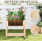 raised garden bed with lockable wheels, 32x16x32 inch, close-up detail