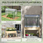 outsunny raised garden bed with greenhouse cover 45 showing dimensions