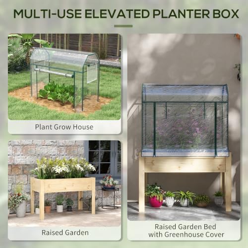outsunny raised garden bed with greenhouse cover 45 showing dimensions