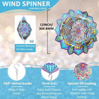 Wind Spinner Mandala Colorful Lily,12In Stainless Steel Wind Spinners Outdoor,3D Hanging Kinetic Sculptures,Yard Art Decorations,Garden Decor,Gifts for Women,Mother,Men,Father,Holidays
