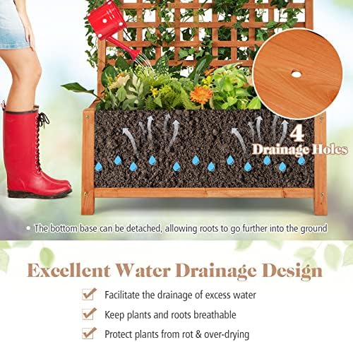 s afstar raised garden bed with trellis, wood showing dimensions