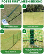 temporary fence with metal posts, 40" hx50'l garden showing dimensions
