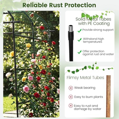 giantex metal garden arch trellis for climbing plants, side view