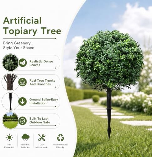 24 inch artificial boxwood topiary trees, set of, close-up detail