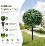 24 inch artificial boxwood topiary trees, set of, close-up detail