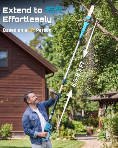 seesii 2-in-1 cordless pole saw 8-inch & 16-inch, close-up detail
