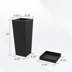 Tall Planters 20" H - 2 Pack, Tapered Pots with Drainage Insert Shelve & Trays, Metal Outdoor Planter Box for Porch, Garden, Patio, Yard (Black)