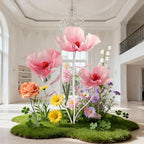 giant flowers 3-piece set|67-inch tall tulle poppy decorations shown in use
